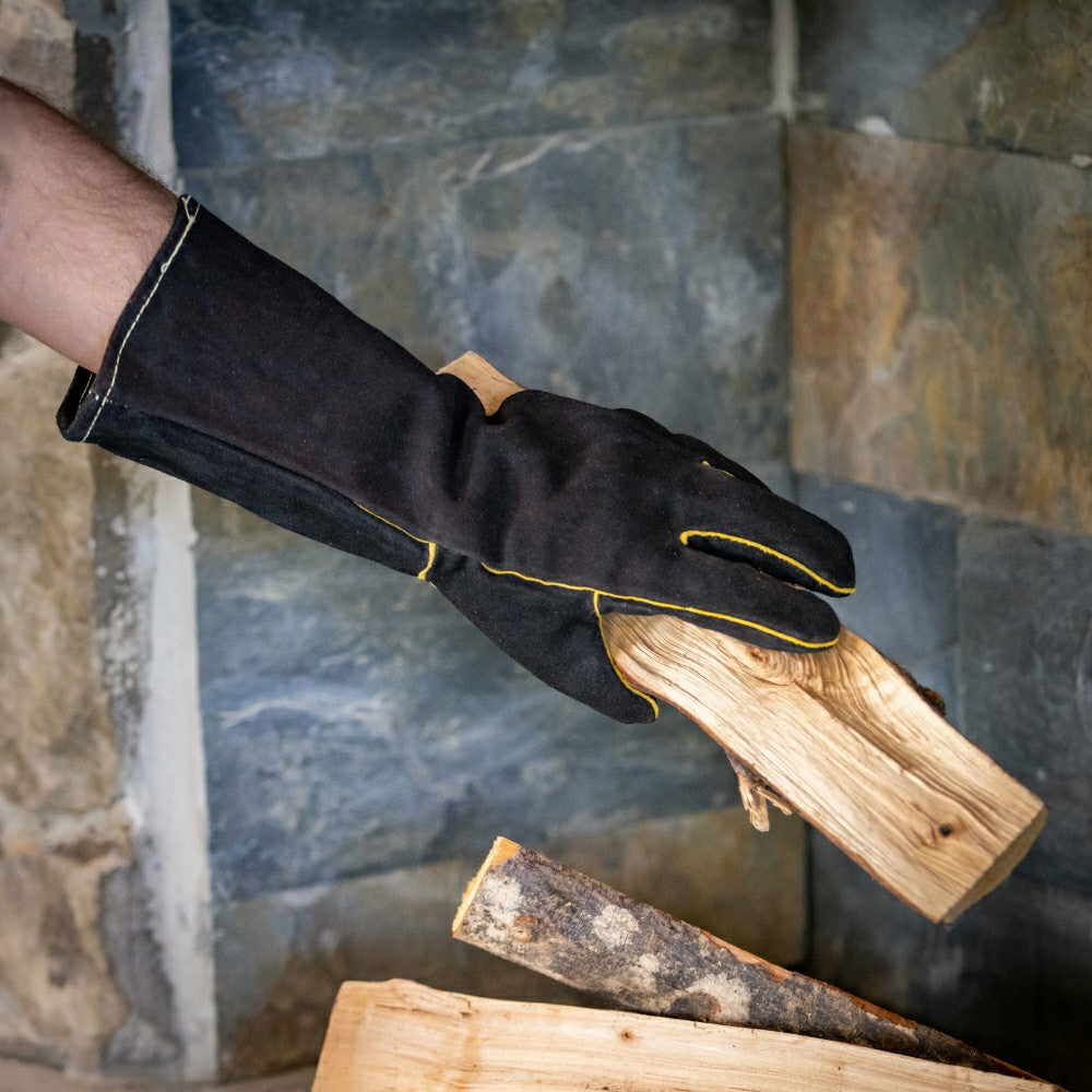 Leather Fireplace Gloves, 16" , Black | Plow & Hearth