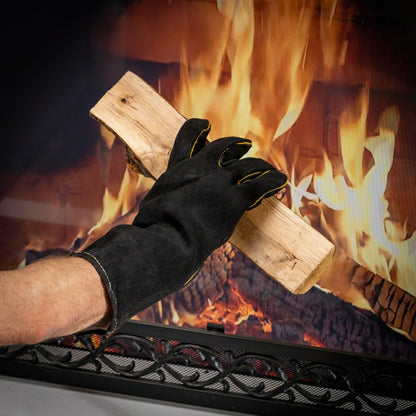 Leather Fireplace Gloves, 16" , Black | Plow & Hearth