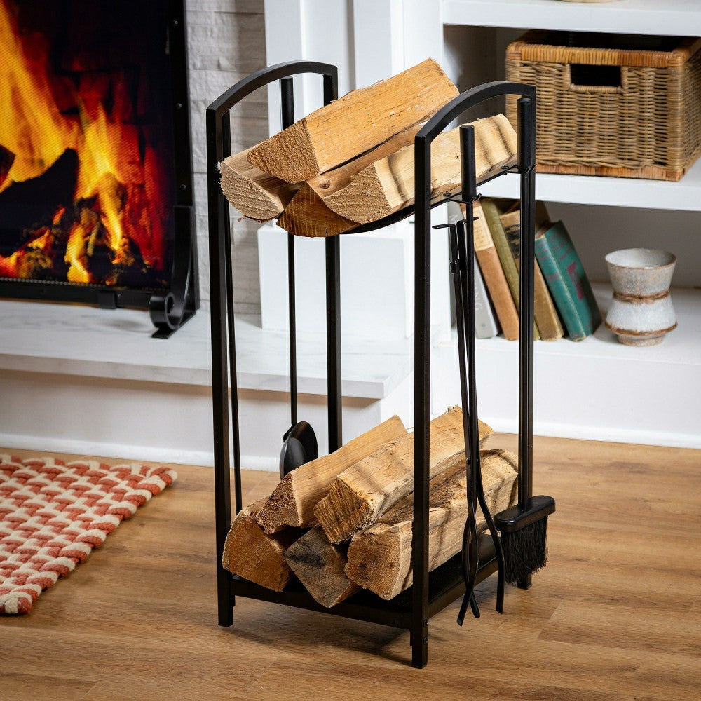 5 Piece Wood Bin and Fireplace Toolset | Plow & Hearth