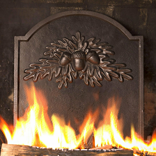 Cast Iron Fireback with Oak Leaf Design | Plow & Hearth