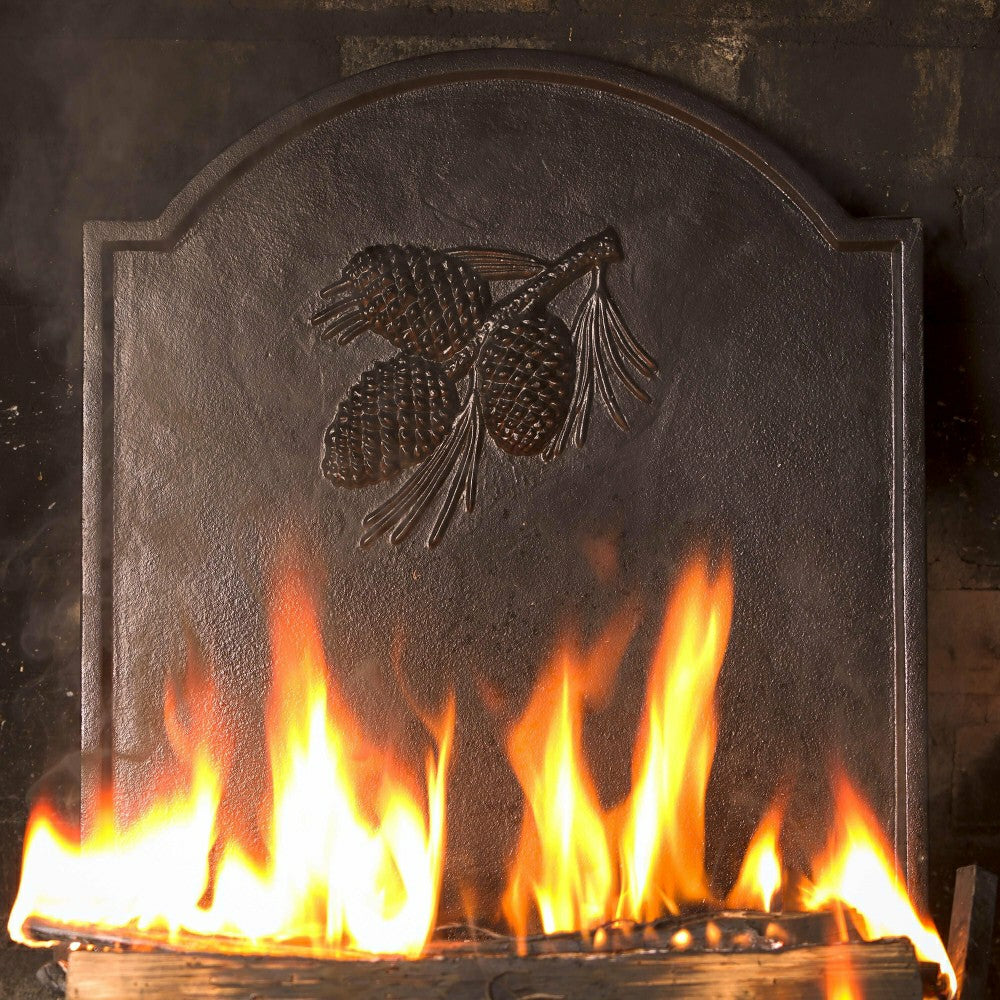 Cast Iron Fireback with Pine Cone Design | Plow & Hearth