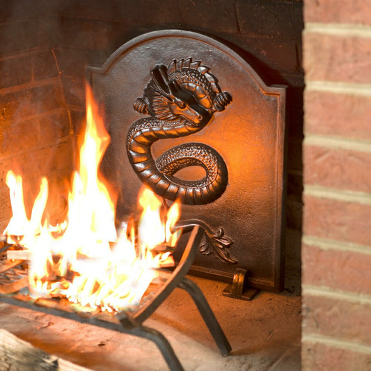 Cast Iron Fireback with Dragon Design | Plow & Hearth