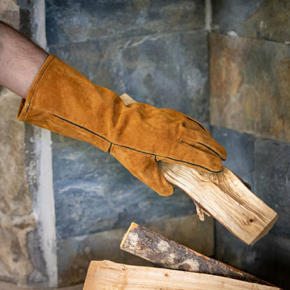 Leather Fireplace Gloves, 16" , Tan | Plow & Hearth