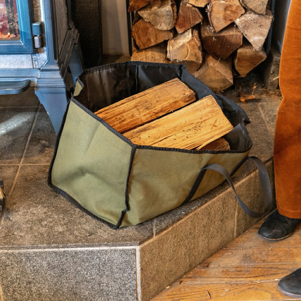 Canvas Log Carrier, Green with Black accents | Plow & Hearth