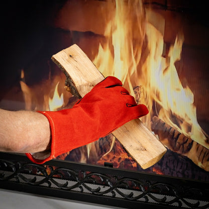 Leather Fireplace Gloves, Red | Plow & Hearth