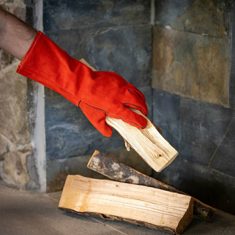 Leather Fireplace Gloves, Red | Plow & Hearth