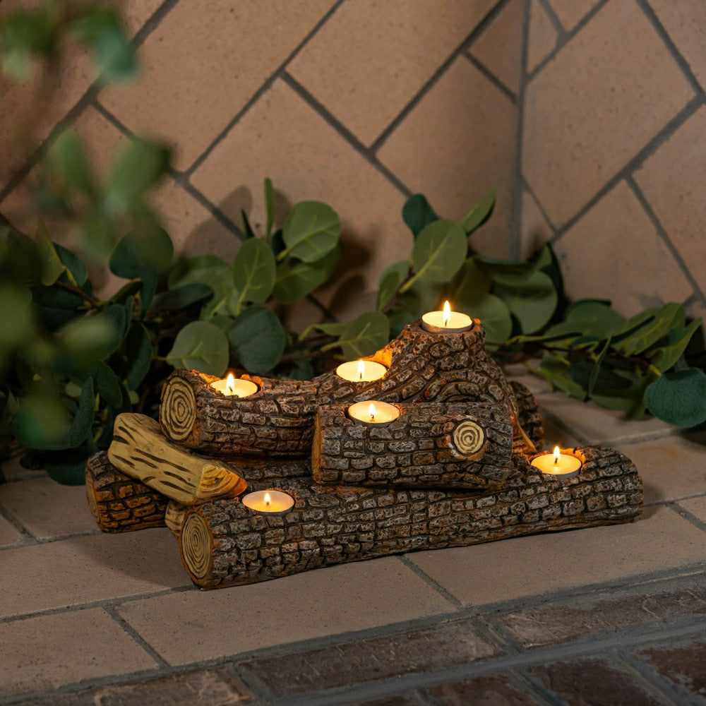 Resin Oak Logs Hearth Candle Holder | Plow & Hearth