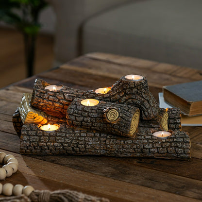 Resin Oak Logs Hearth Candle Holder | Plow & Hearth