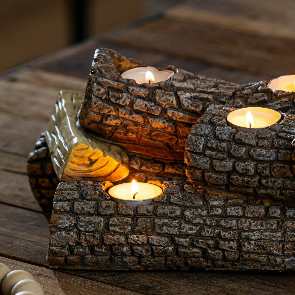 Resin Oak Logs Hearth Candle Holder | Plow & Hearth