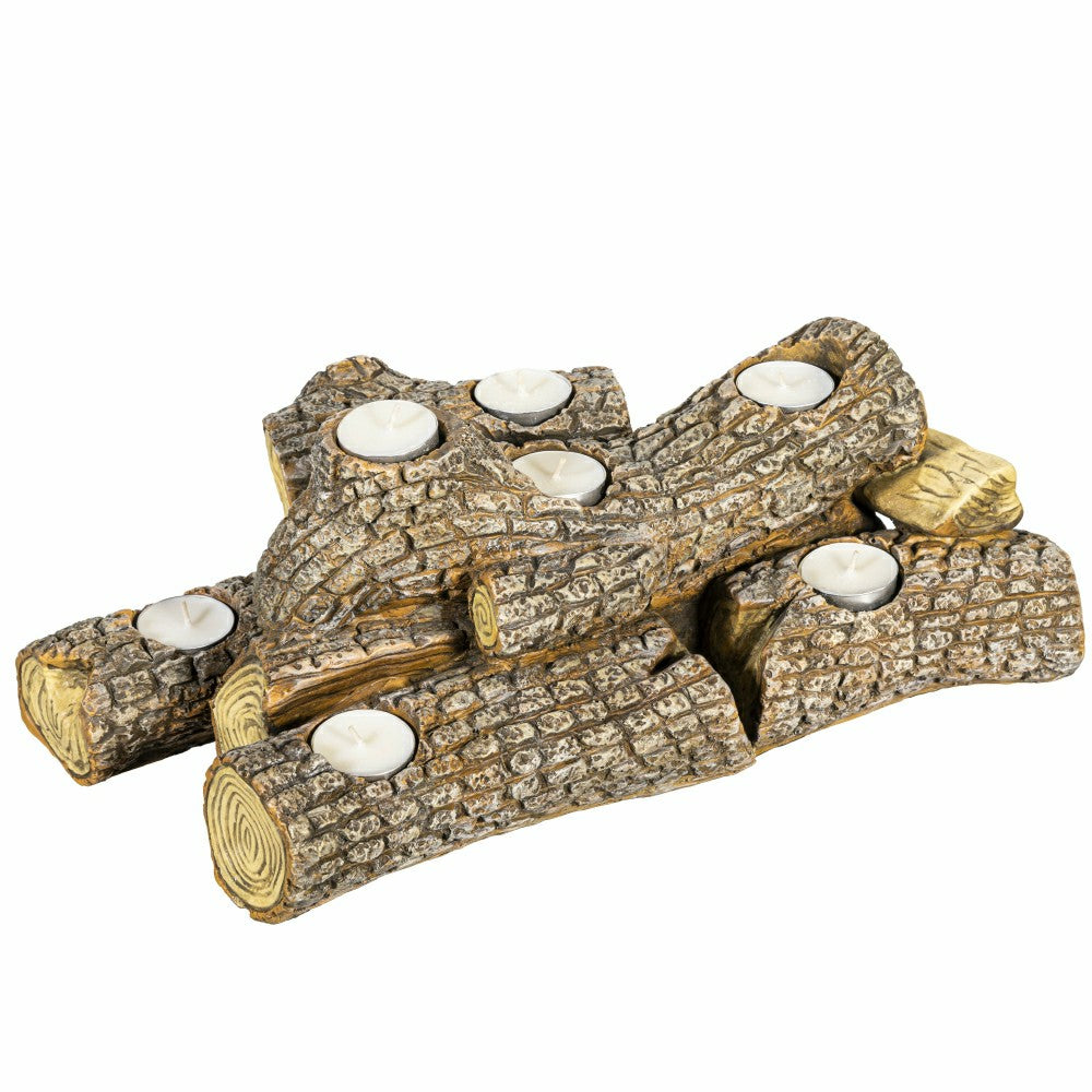 Resin Oak Logs Hearth Candle Holder | Plow & Hearth