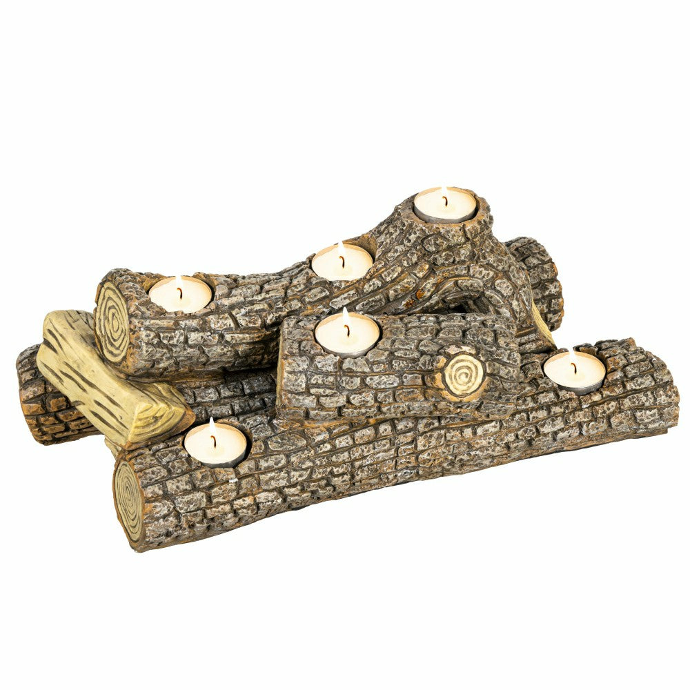 Resin Oak Logs Hearth Candle Holder | Plow & Hearth