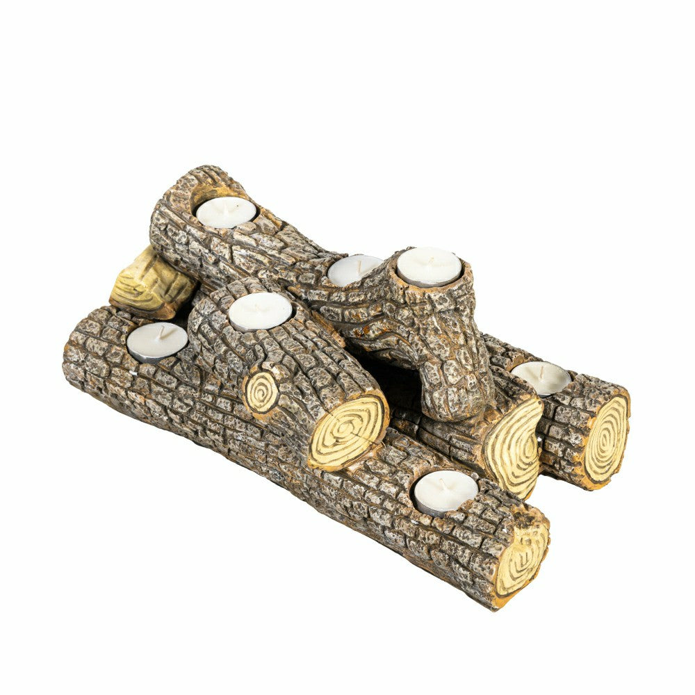 Resin Oak Logs Hearth Candle Holder | Plow & Hearth