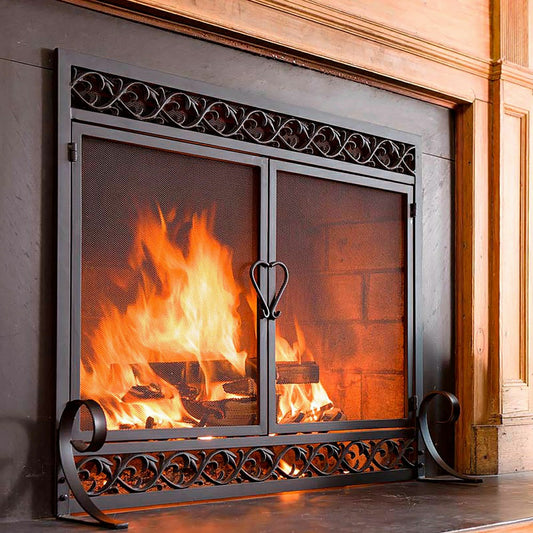 Large Cast Iron Scrollwork Fire Screen w/Doors | Plow & Hearth