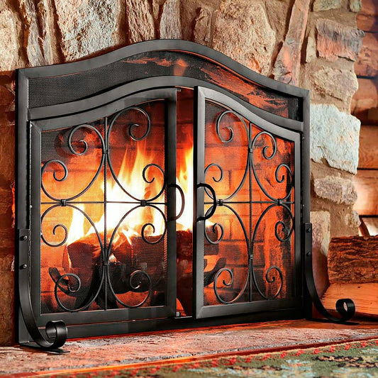 Small Crest Fireplace Screen With Doors | Plow & Hearth