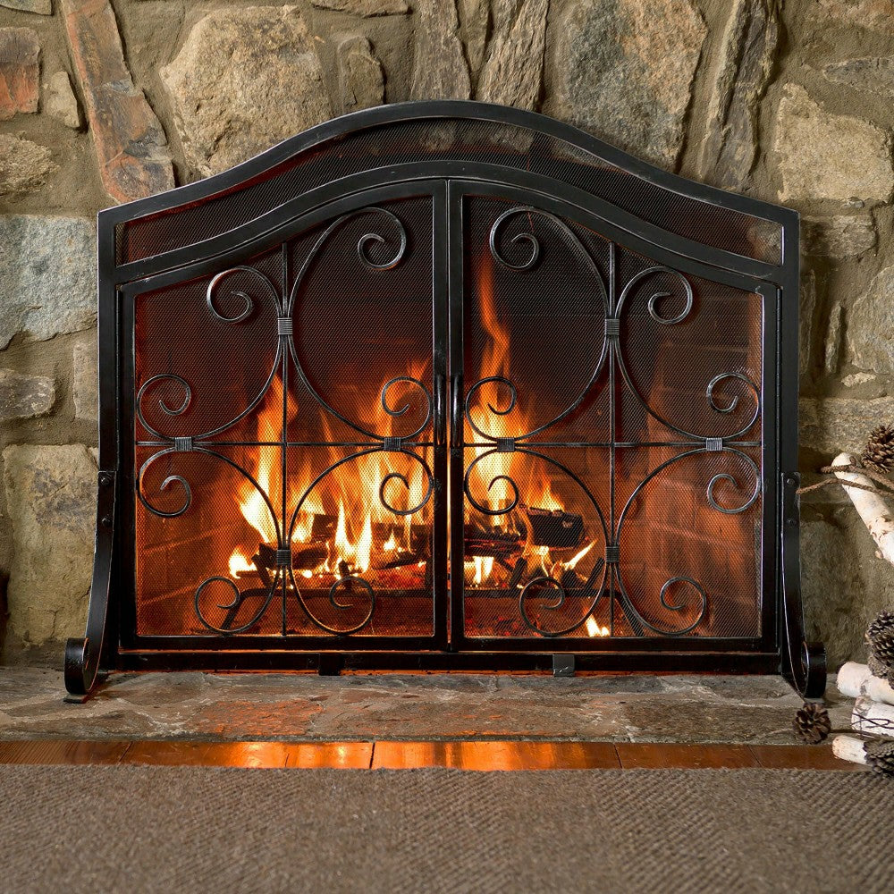 Small Crest Fireplace Screen With Doors | Plow & Hearth