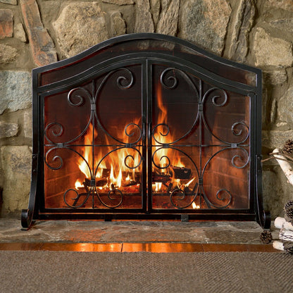 Small Crest Fireplace Screen With Doors | Plow & Hearth