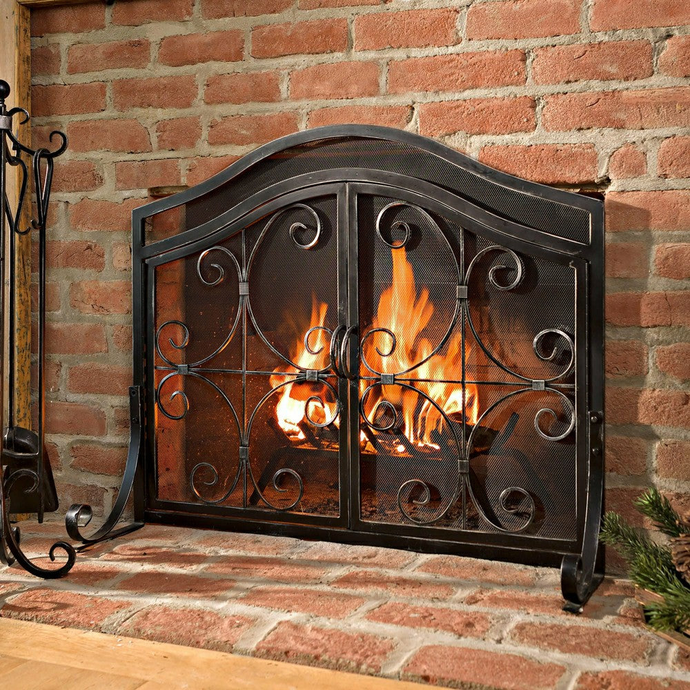 Small Crest Fireplace Screen With Doors | Plow & Hearth