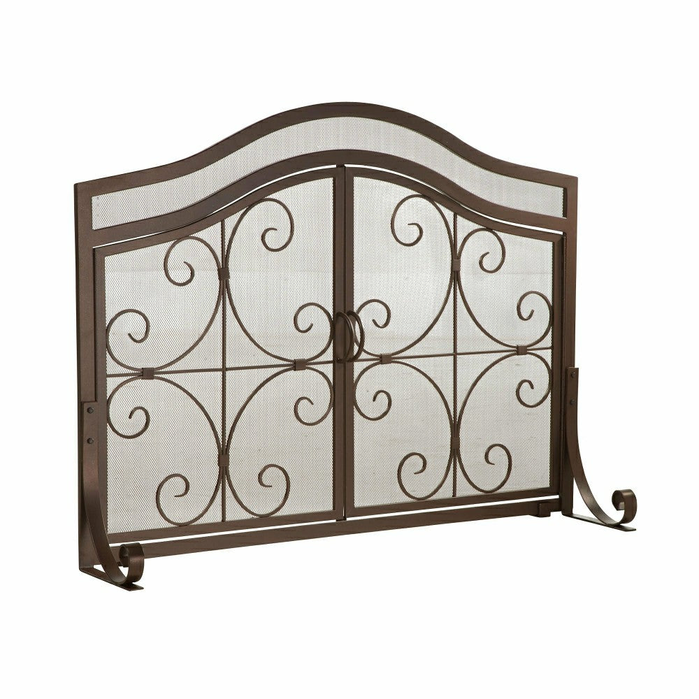 Small Crest Fireplace Screen With Doors | Plow & Hearth