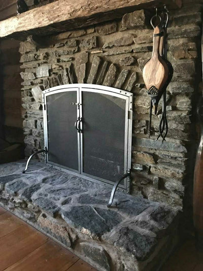 Old World Forged Iron Arched Door Fireplace Screen | Plow & Hearth