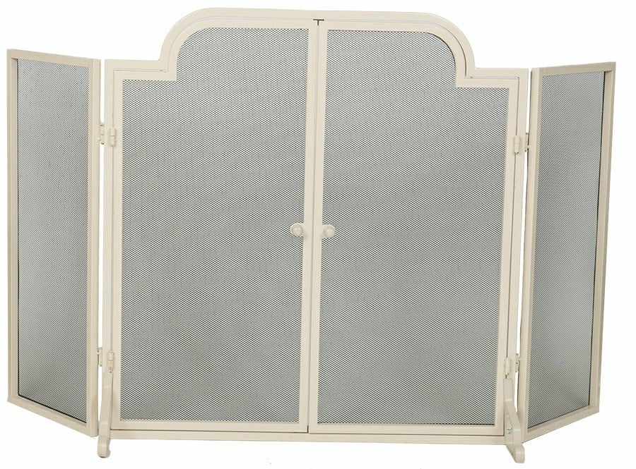 3 Fold Center Arched with Doors Fireplace Screen, White Design | Plow & Hearth