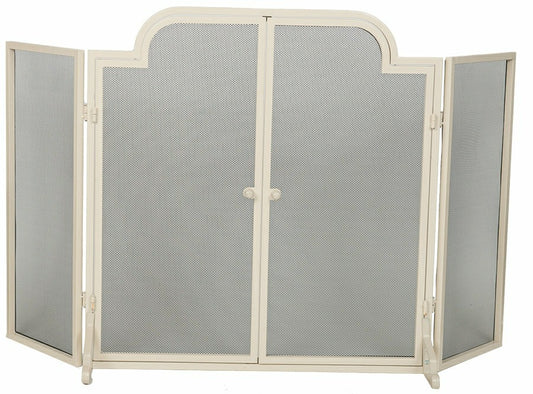 3 Fold Center Arched with Doors Fireplace Screen, White Design | Plow & Hearth