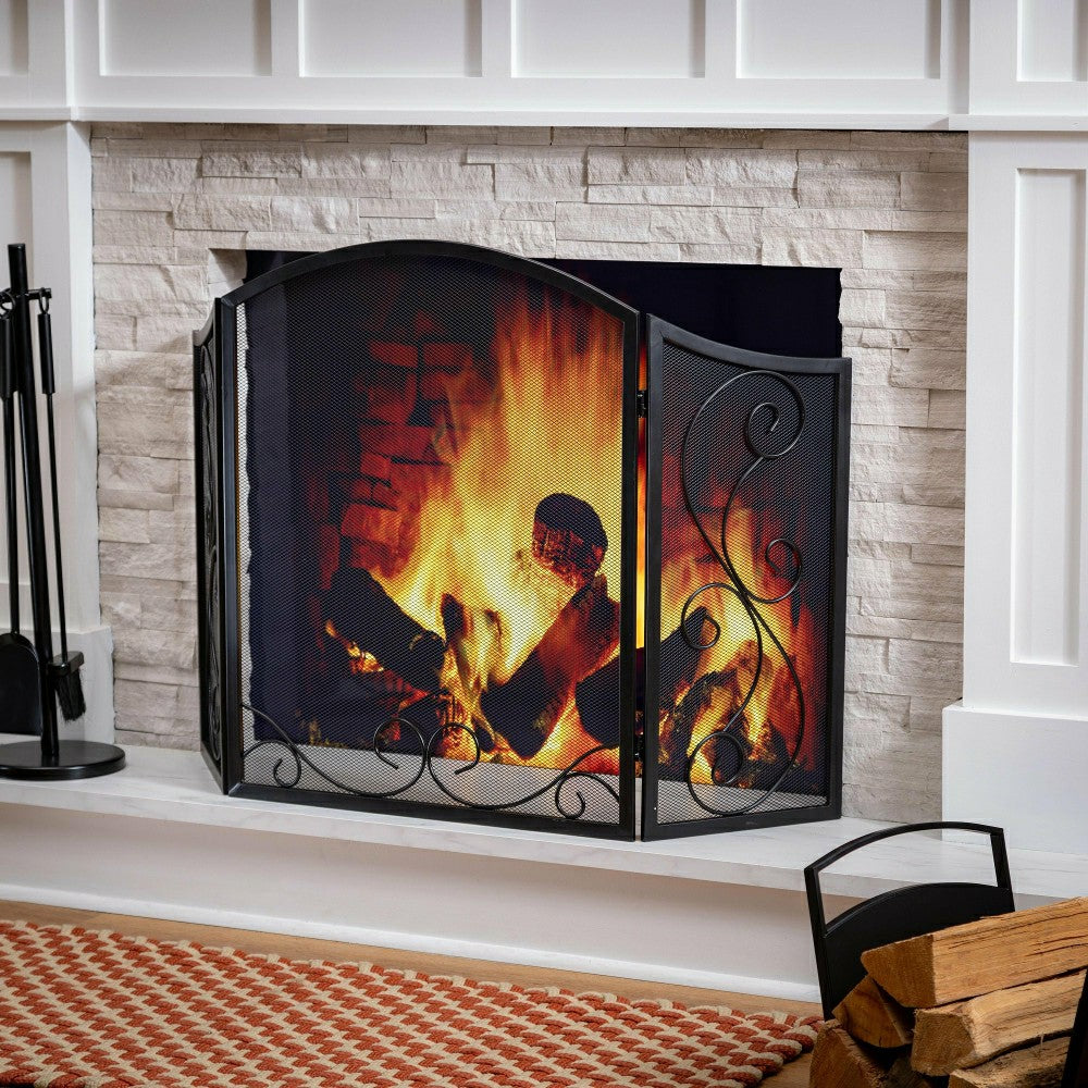 Iris Scroll Tri-Fold Fireplace Screen | Plow & Hearth