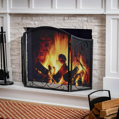 Iris Scroll Tri-Fold Fireplace Screen | Plow & Hearth