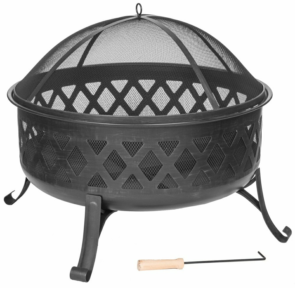 Wood Burning Fire Pit, Diamond Design, Black Finish | Plow & Hearth