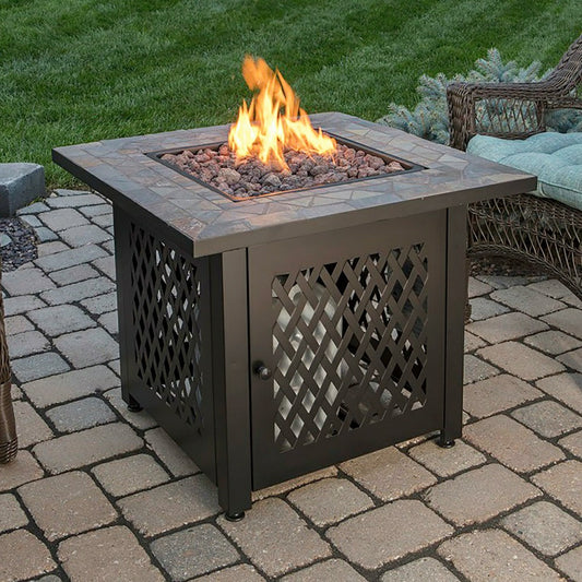 Dolan Outdoor LP Gas Fire Pit with Slate Tile Top, 30" | Plow & Hearth