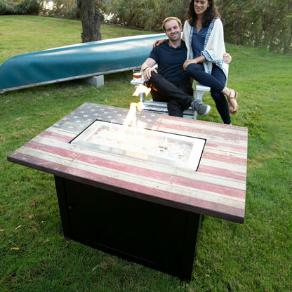 Americana Propane Gas Fire Pit with Faux Wood Tabletop and Glass Rocks | Plow & Hearth