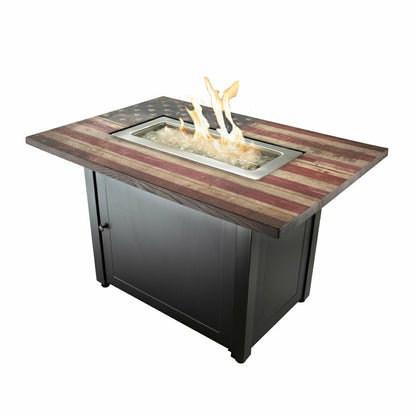 Americana Propane Gas Fire Pit with Faux Wood Tabletop and Glass Rocks | Plow & Hearth