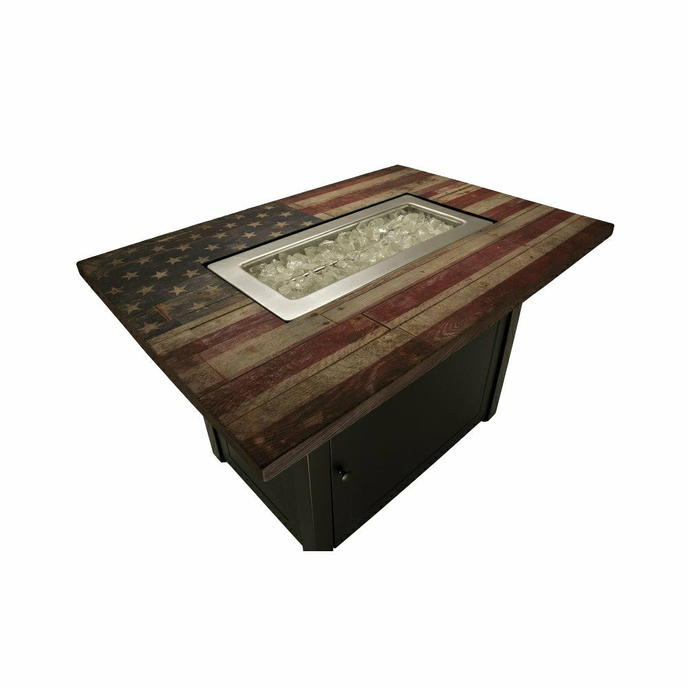 Americana Propane Gas Fire Pit with Faux Wood Tabletop and Glass Rocks | Plow & Hearth