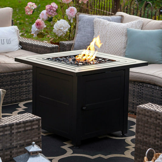Gilbert Outdoor LP Gas Fire Pit with Steel Mantel | Plow & Hearth