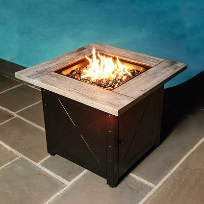 Barnesdale Outdoor LP Gas Fire Pit with Printed Resin Mantel, 30" | Plow & Hearth