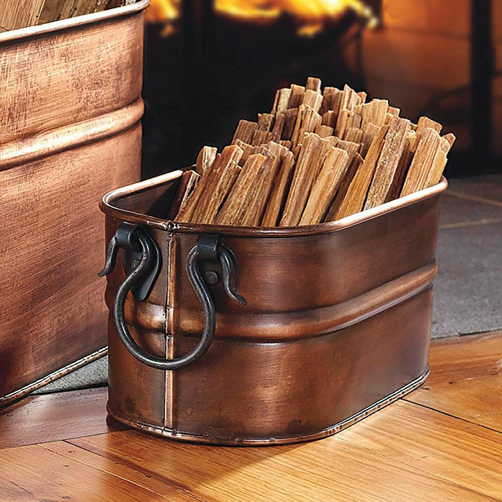 Small Metal Firewood Bucket w/Copper Finish | Plow & Hearth