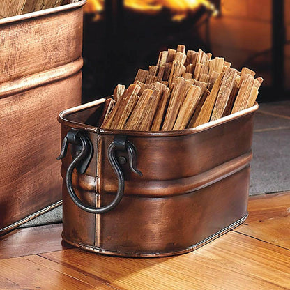 Small Metal Firewood Bucket w/Copper Finish | Plow & Hearth
