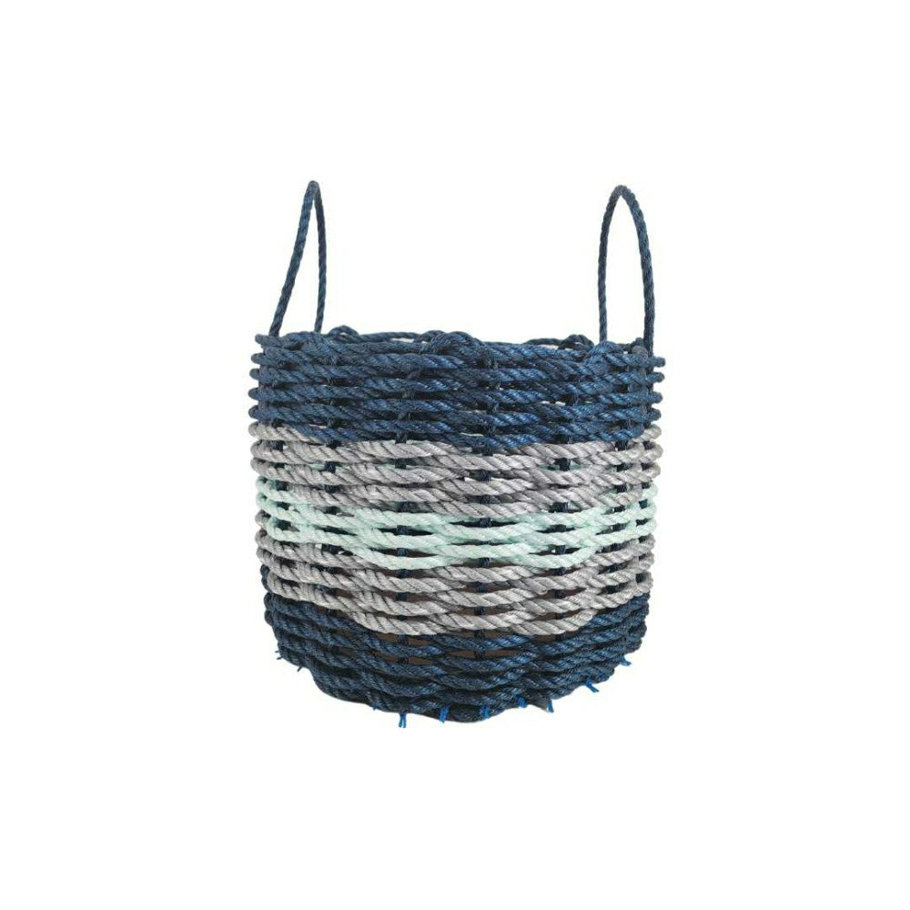 Five Stripe Rope Storage Basket Navy Blue, Light Gray, Seafoam | Plow & Hearth