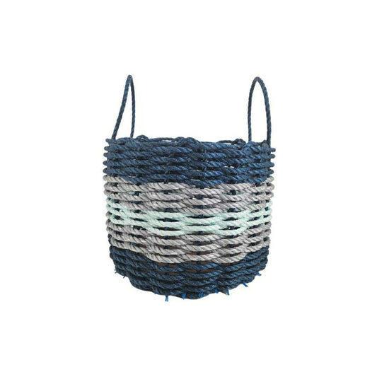 Five Stripe Rope Storage Basket Navy Blue, Light Gray, Seafoam | Plow & Hearth