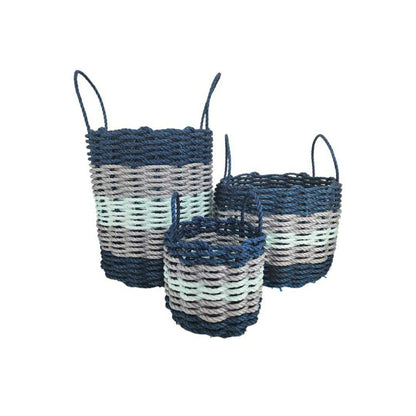 Five Stripe Rope Storage Basket Navy Blue, Light Gray, Seafoam | Plow & Hearth