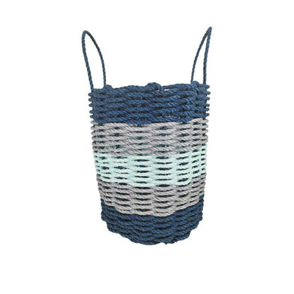 Five Stripe Rope Storage Basket Navy Blue, Light Gray, Seafoam | Plow & Hearth