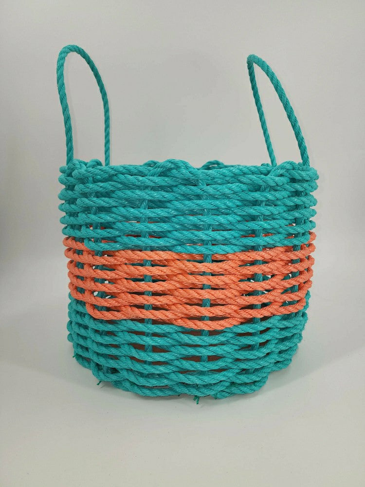 Authentic Maine Lobster Rope Storage Basket. Teal and Coral Orange | Plow & Hearth