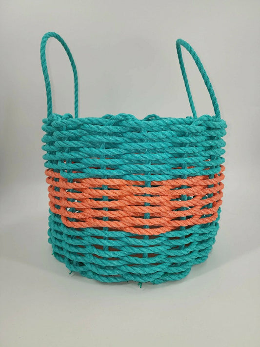 Authentic Maine Lobster Rope Storage Basket. Teal and Coral Orange | Plow & Hearth