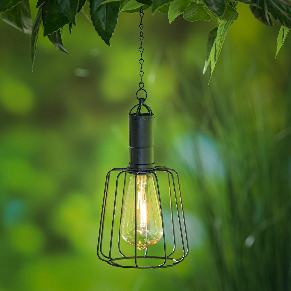 19.6" Solar Hanging Lantern with Chain and LED Bulb, Squared | Plow & Hearth