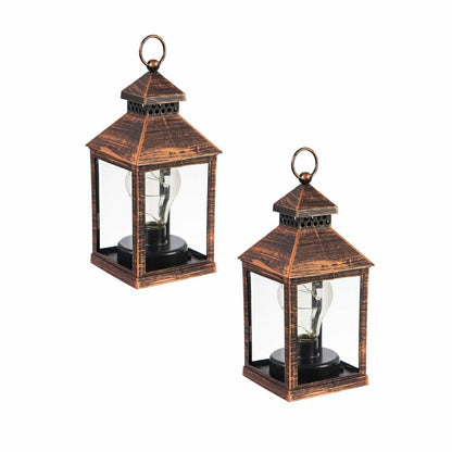 8.5"H Battery Operated Twinkling Light Bulb Lantern, Brushed Bronze; S | Plow & Hearth