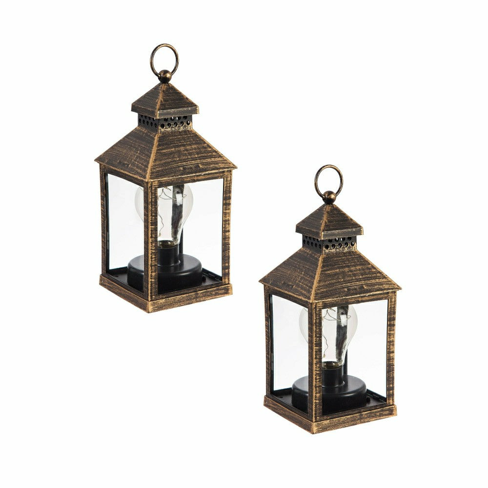 8.5"H Battery Operated Twinkling Light Bulb Lantern, Black with Brushe | Plow & Hearth