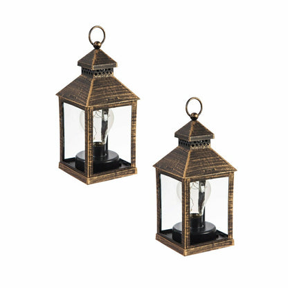 8.5"H Battery Operated Twinkling Light Bulb Lantern, Black with Brushe | Plow & Hearth