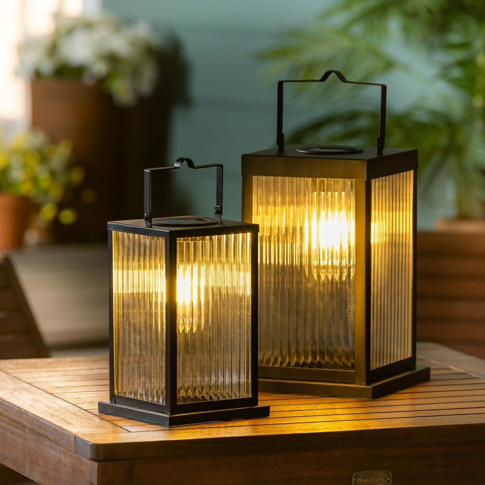 Solar Metal Lantern with Edison Bulbs, Set of 2 | Plow & Hearth