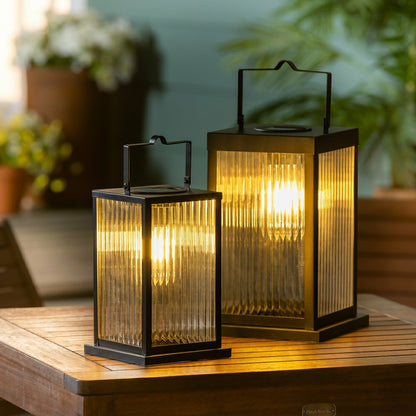 Solar Metal Lantern with Edison Bulbs, Set of 2 | Plow & Hearth