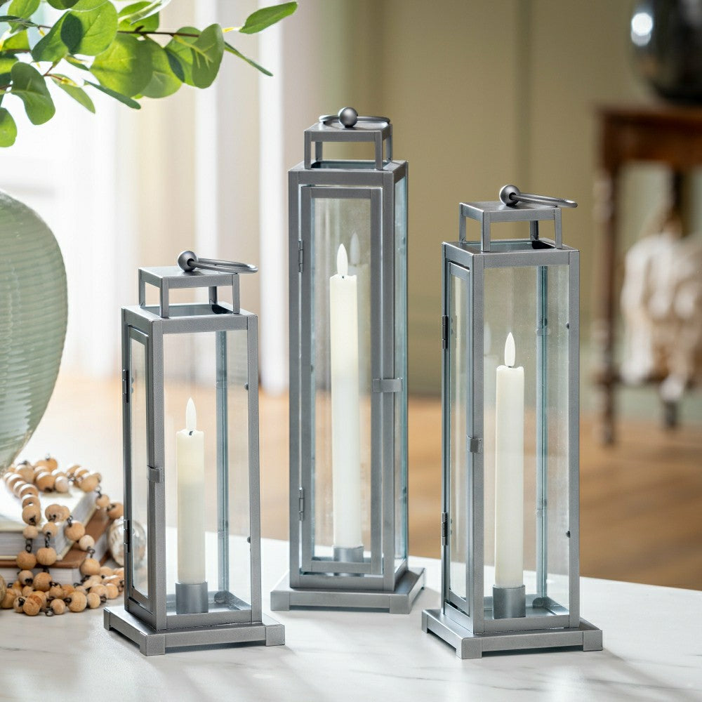 Tower Lantern LED Tapered Set of 3 with Gray Finish | Plow & Hearth