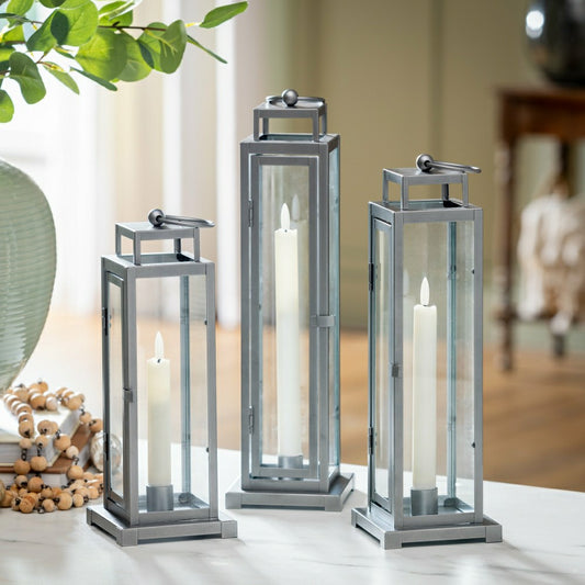 Tower Lantern LED Tapered Set of 3 with Gray Finish | Plow & Hearth